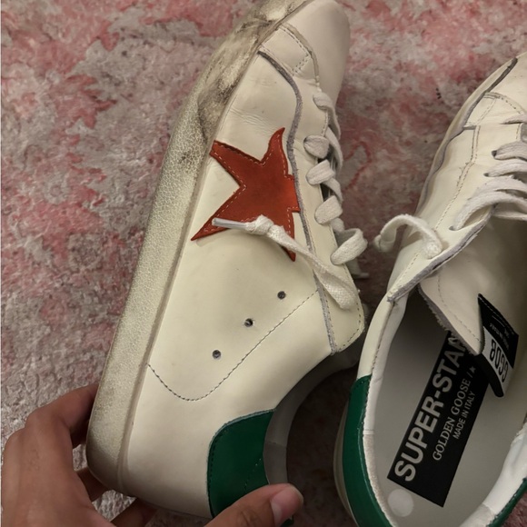  Superstar White Green and Red Sneakers